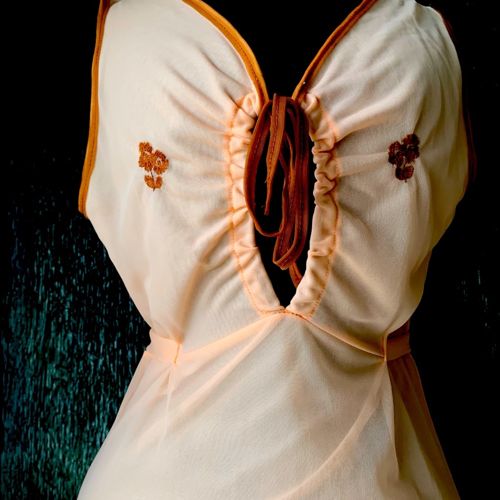 Chiffon peach 1970s Bloomingdale’s chiffon nightgown